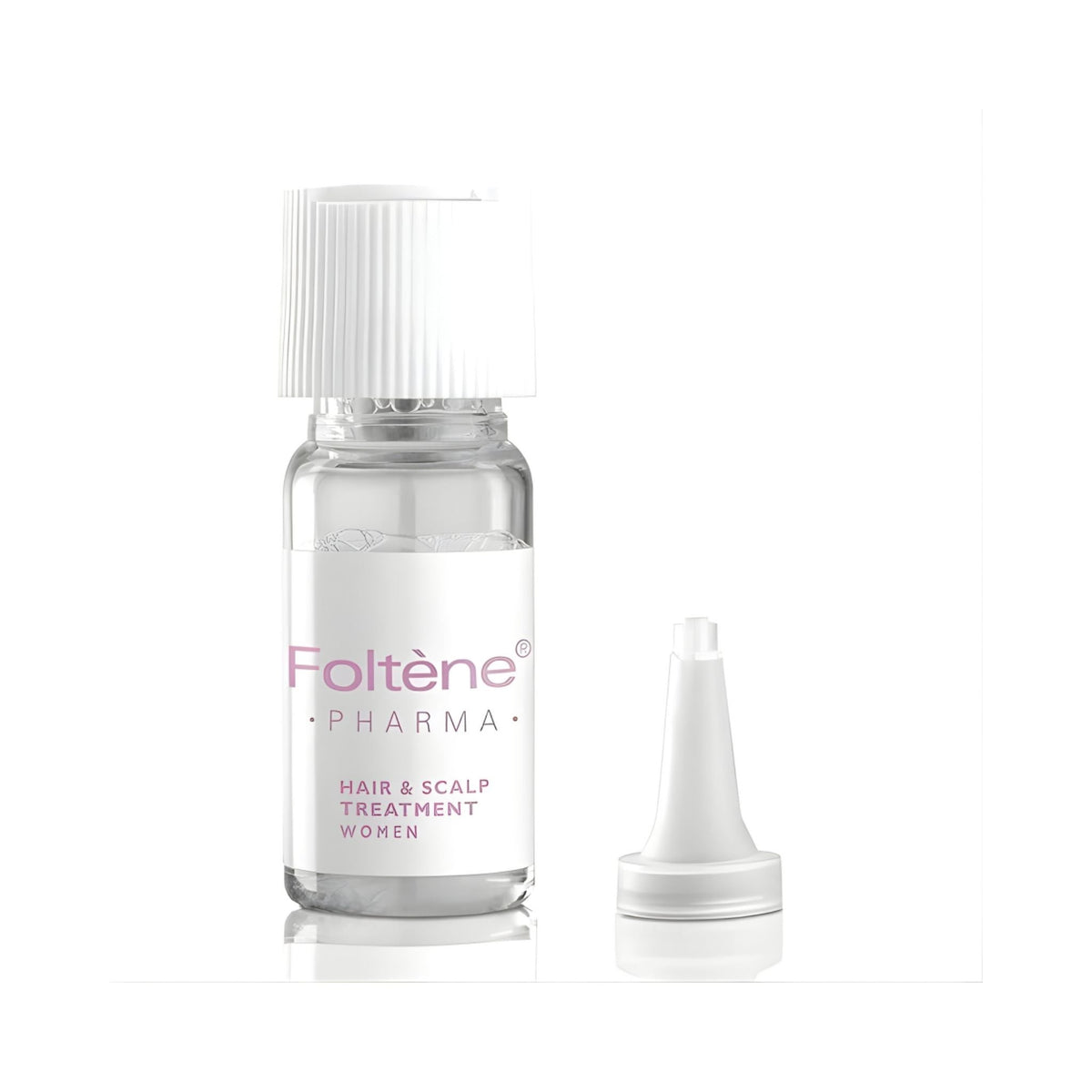 Refect Beauty Foltene hair and scalp treatment for women in a clear bottle with a white applicator cap
