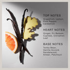 Refect Beauty fragrance notes infographic featuring grapefruit, ginger, and vanilla bean on a textured white background