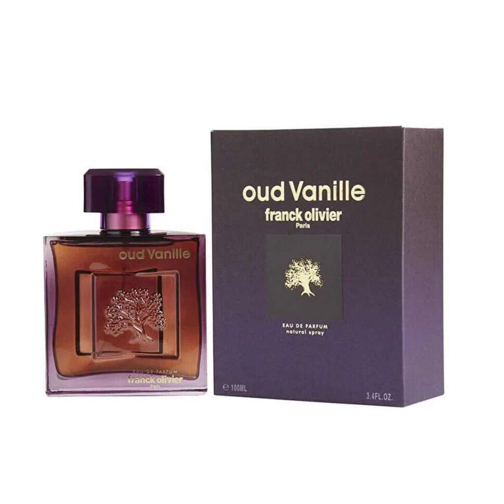 Refect Beauty Franck Olivier Oud Vanille unisex eau de parfum bottle and matching dark purple box packaging