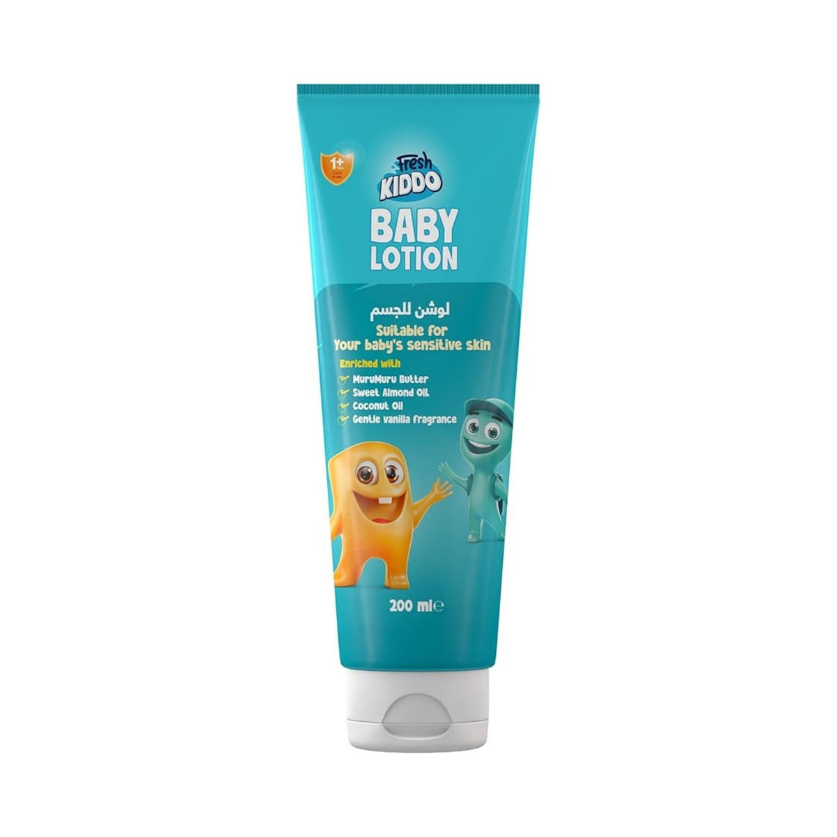 Refect Beauty Fresh Kido baby lotion in a teal tube with cute cartoon characters, suitable for sensitive skin.
