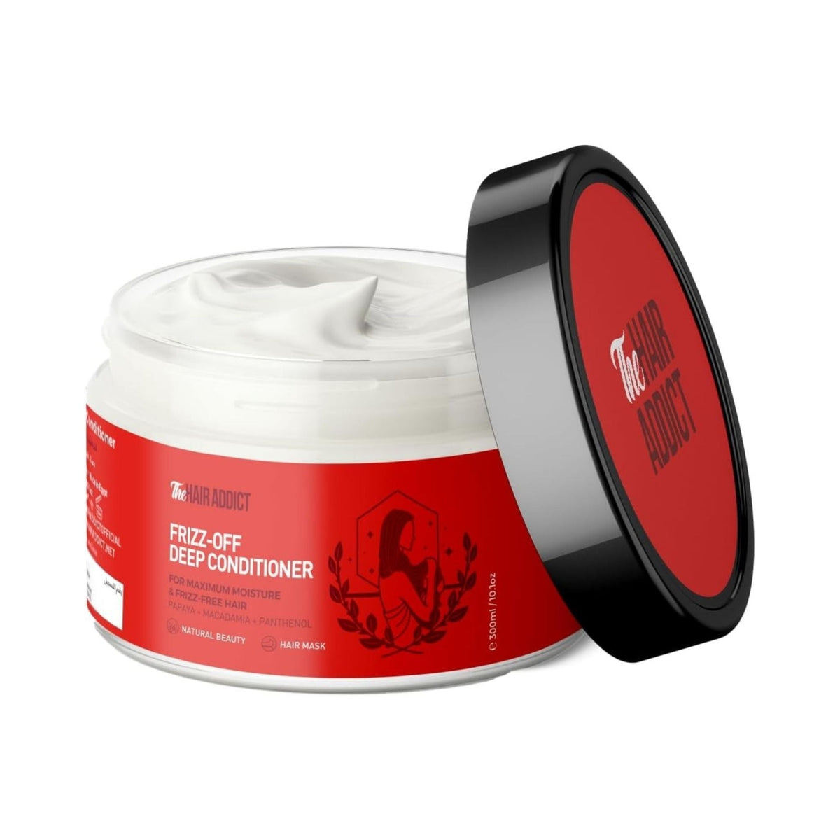 Refect Beauty Hair Addict Frizz Off deep conditioner jar with red label and white cream hair mask inside