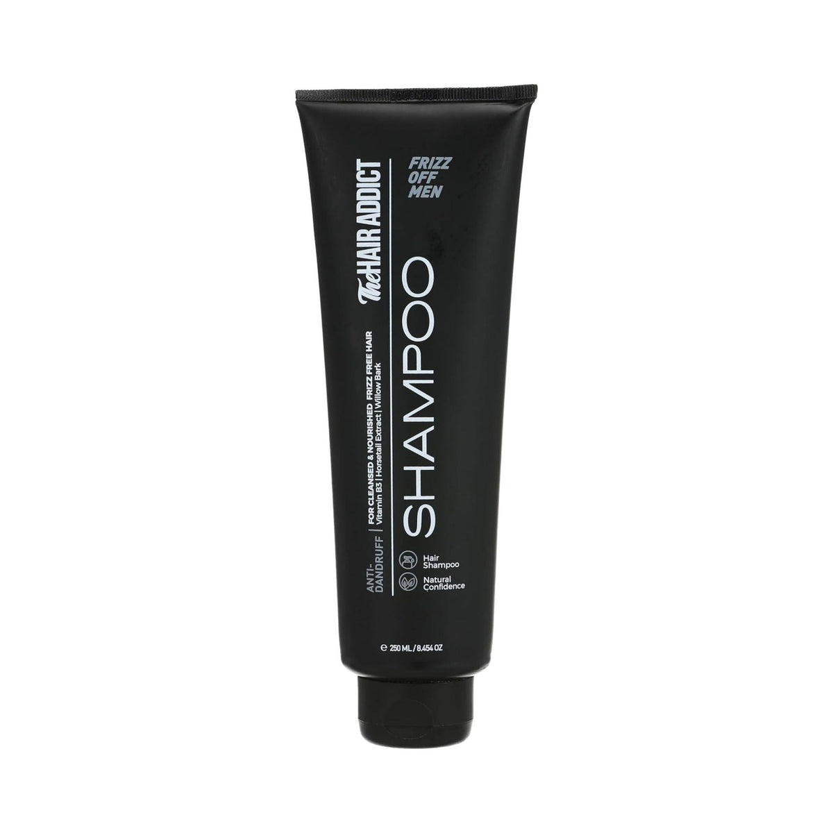 Refect Beauty Hair Addict Frizz Off Men Shampoo in a black 250ml squeeze tube for anti-frizz hair care