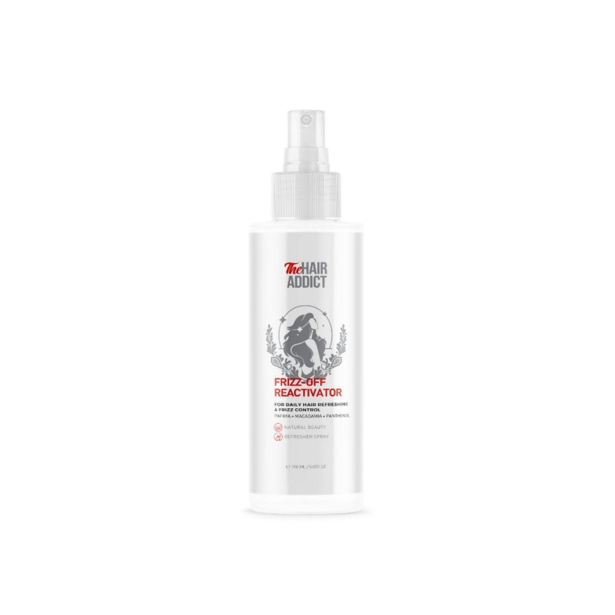 Refect Beauty Hair Addict Frizz Off Reactivator spray bottle for refreshing hair and controlling frizz.