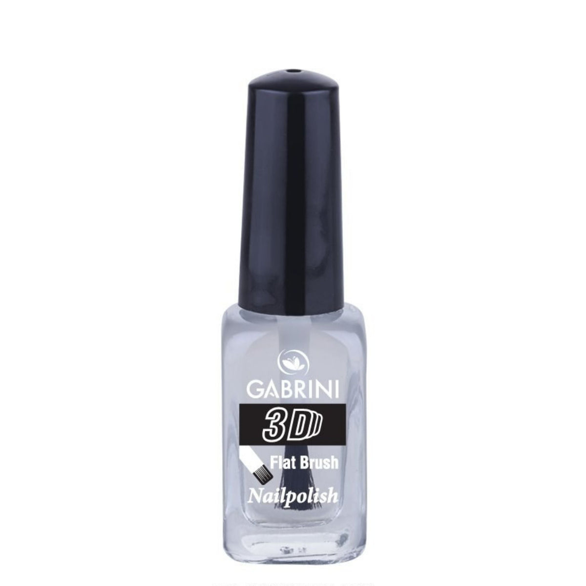 Refect Beauty Gabrini 3D clear nail polish bottle with a black cap and flat brush applicator for a glossy finish 00