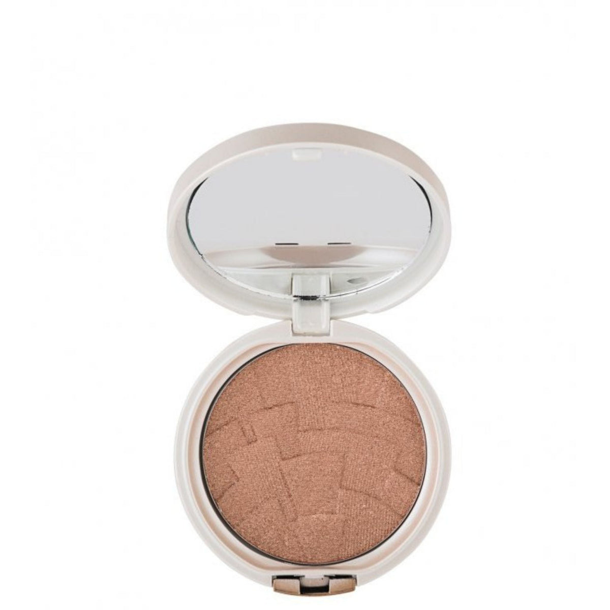 Refect Beauty Gabrini pressed powder highlighter in a shimmering bronze shade with a compact mirror. 04