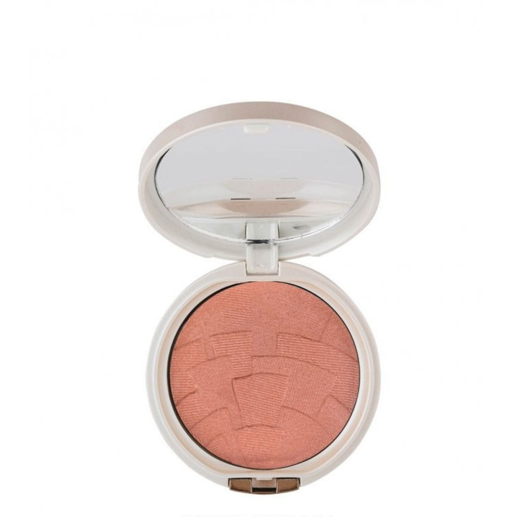 Refect Beauty Gabrini highlighter powder in a round compact with a mirror, featuring a shimmery peach-toned finish. 03