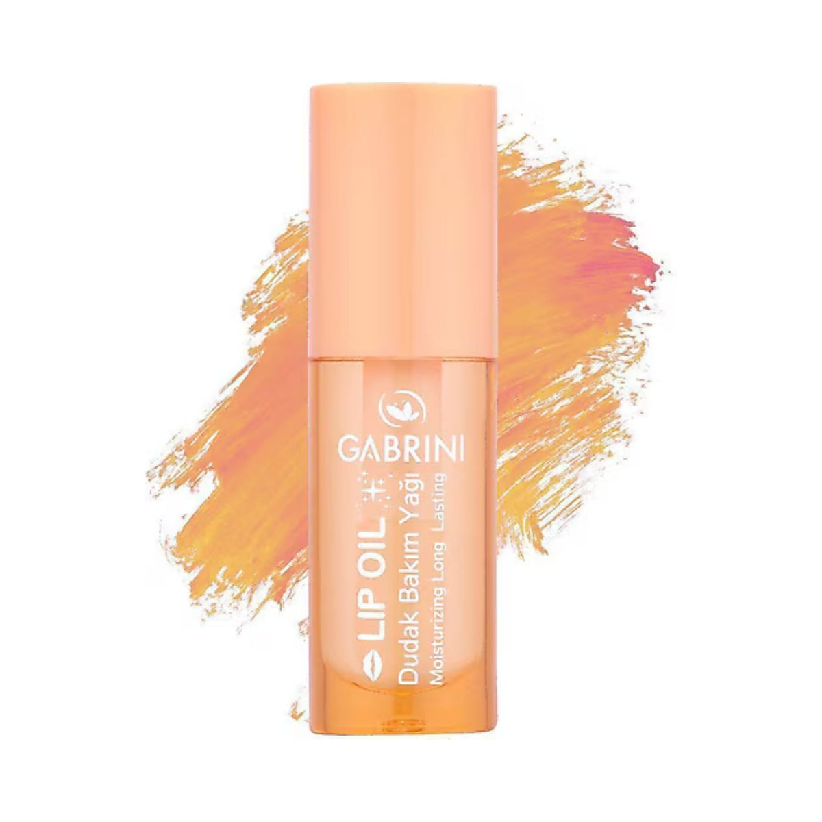 Refect Beauty Gabrini nourishing lip oil in a clear bottle with a peach cap and a glossy finish Peach
