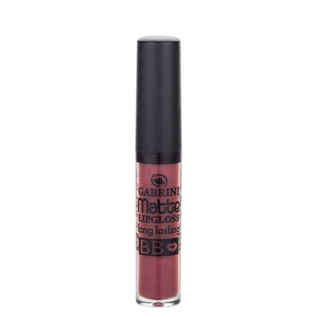 Refect Beauty Gabrini Matte long-lasting liquid lipgloss in a deep mauve shade with a sleek black applicator cap. 23