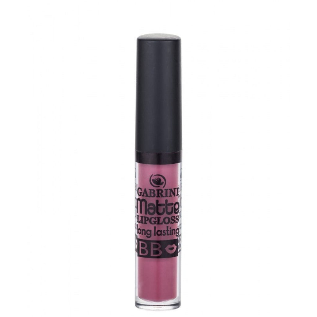 Refect Beauty Gabrini matte liquid lipgloss in a dusty rose shade with a black cap and clear tube packaging. 22