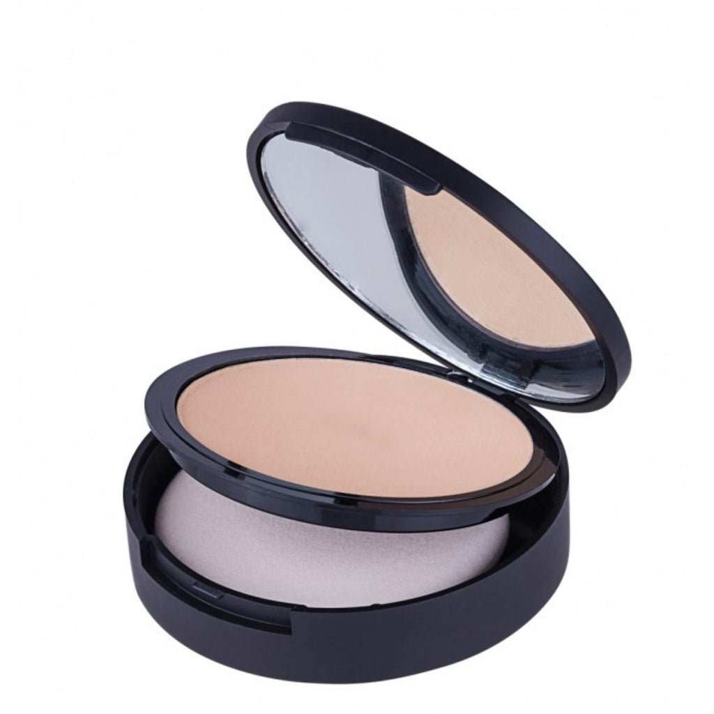 Refect Beauty Gabrini matte face powder in a black compact case with an open lid, mirror, and included sponge. 03