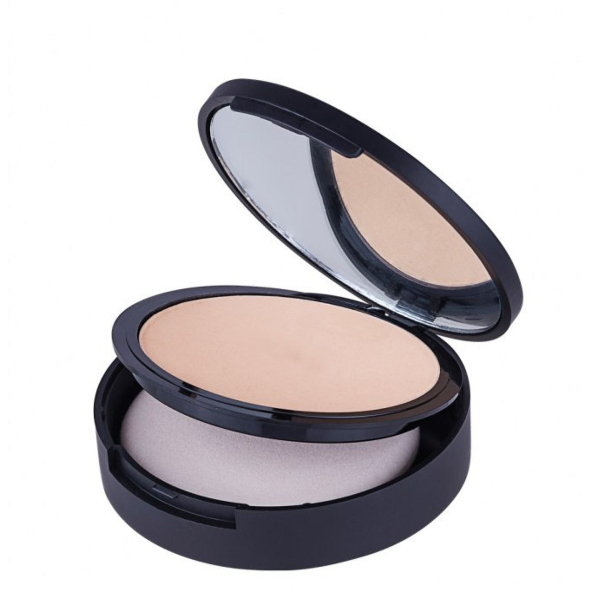 Refect Beauty Gabrini Matte Powder in a black compact case with an open mirror lid and included makeup sponge 02