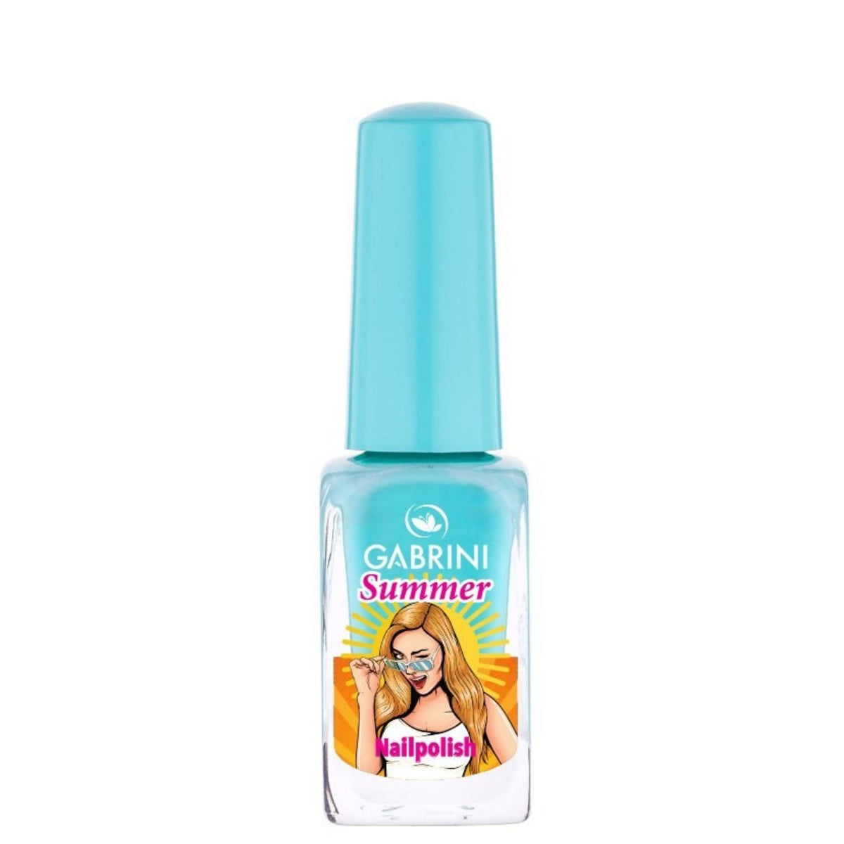 Refect Beauty Gabrini Summer nail polish in a vibrant light blue shade with a glossy finish and summer-themed label. 03