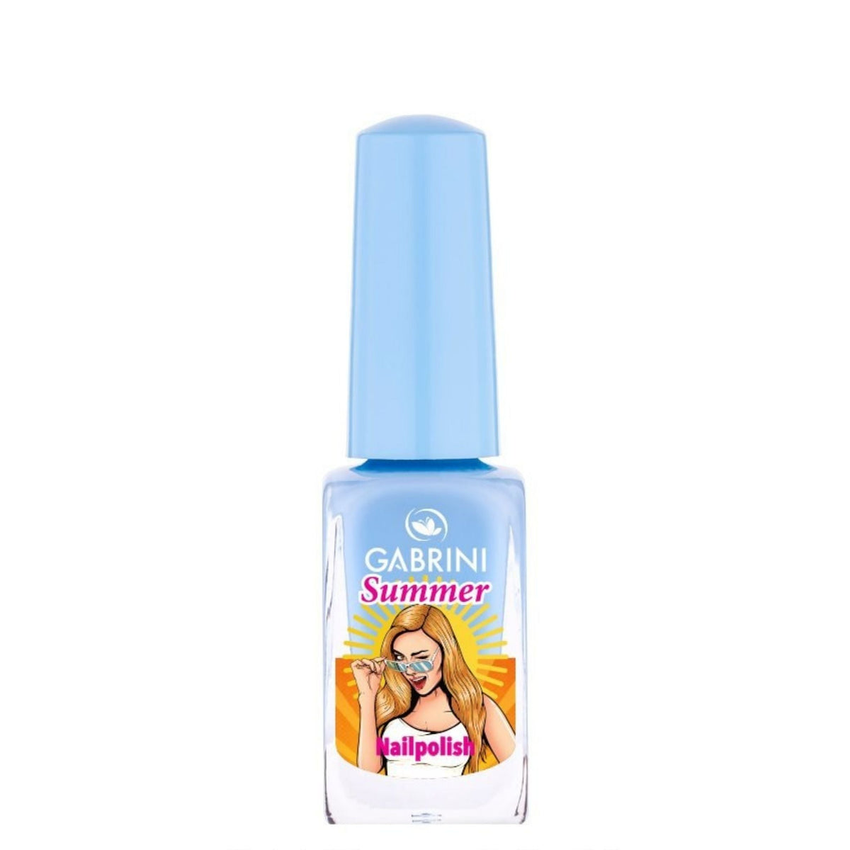 Refect Beauty Gabrini Summer nail polish in a vibrant light blue shade with a glossy finish and pop art label 05
