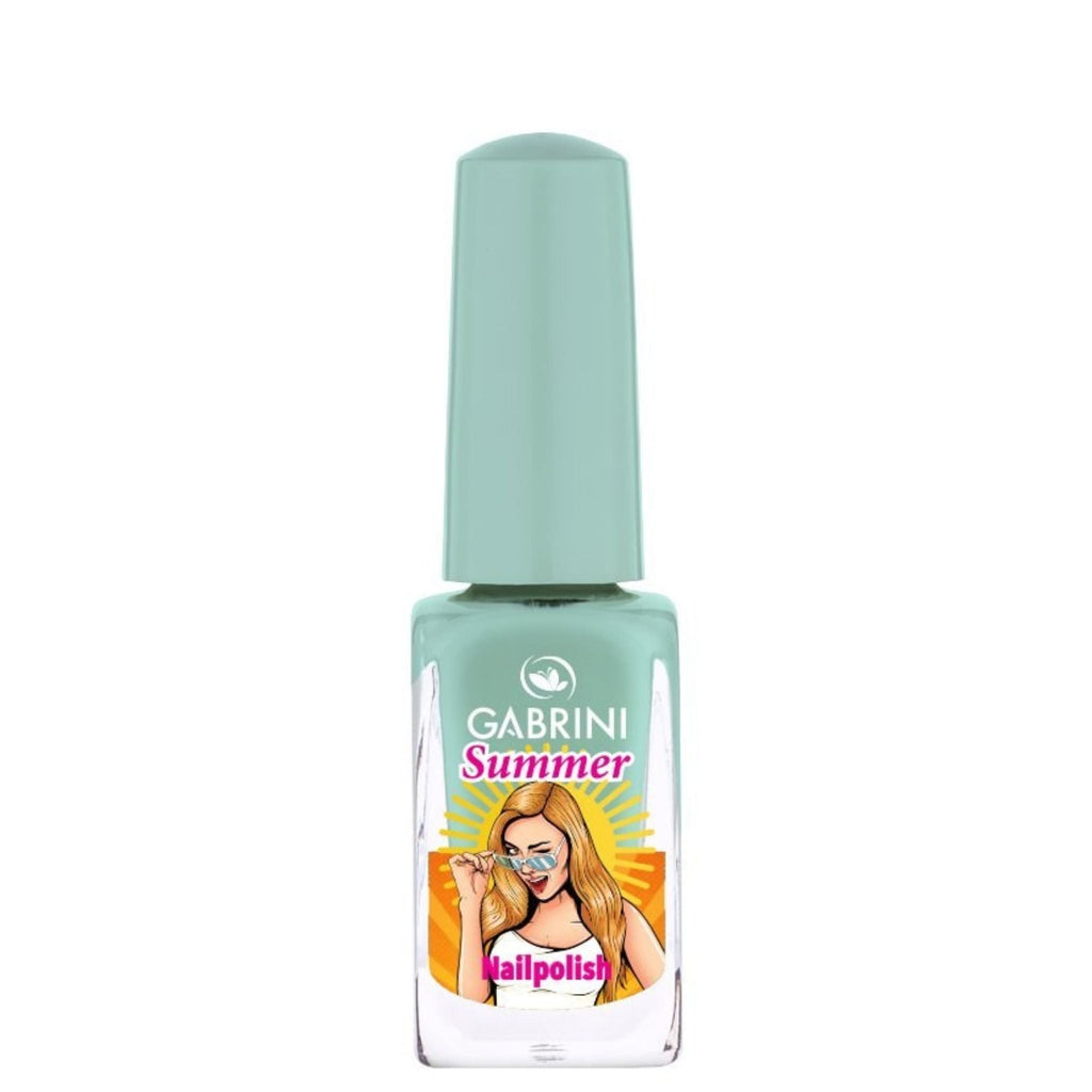 Refect Beauty Gabrini Summer nail polish in a soft mint green shade with a glossy finish and summer-themed label. 10