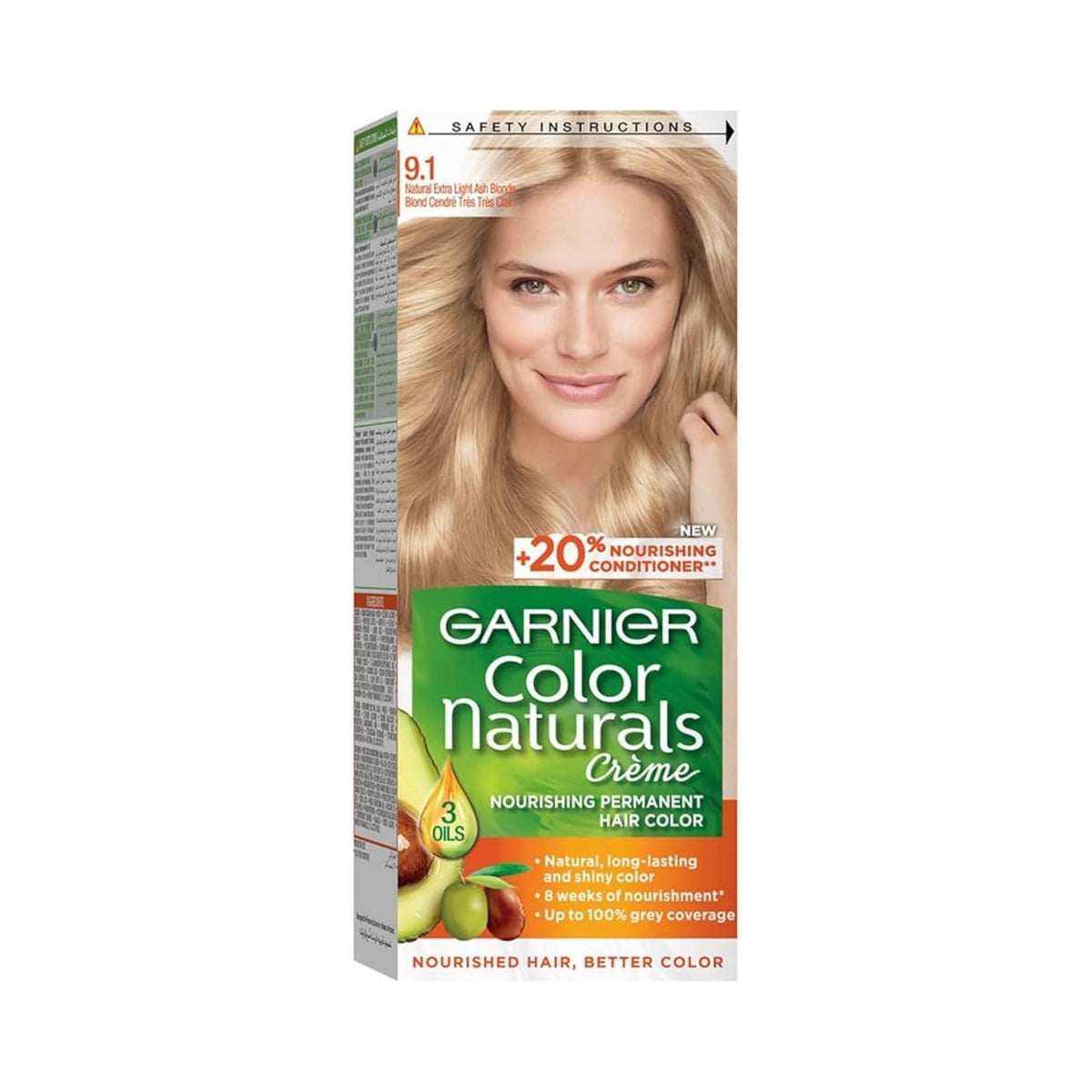 Refect Beauty Garnier Color Naturals 9.1 Natural Extra Light Ash Blonde hair dye box with model showing blonde hair with 20% OFF