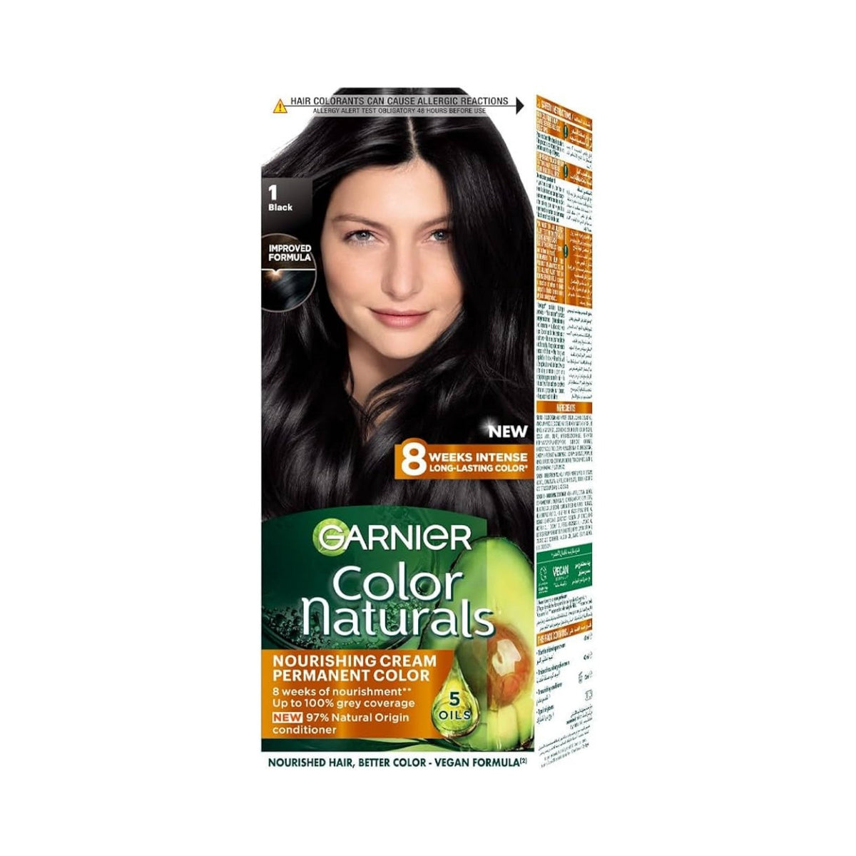 Refect Beauty Garnier Color Naturals permanent black hair color box with nourishing avocado and oil formula