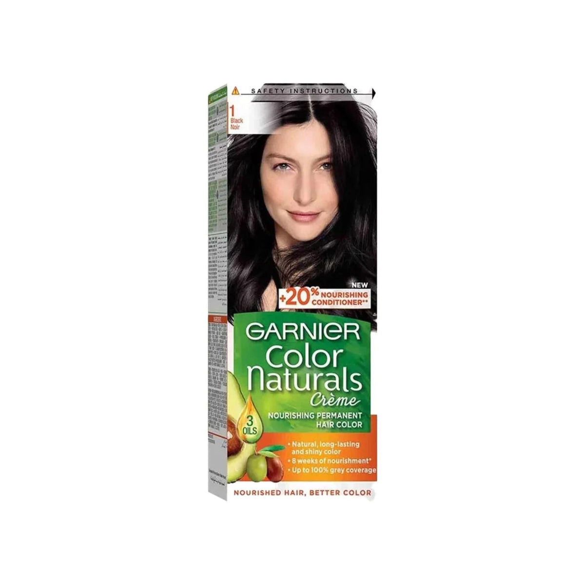 Refect Beauty Garnier Color Naturals permanent black hair dye box featuring a model with shiny dark hair