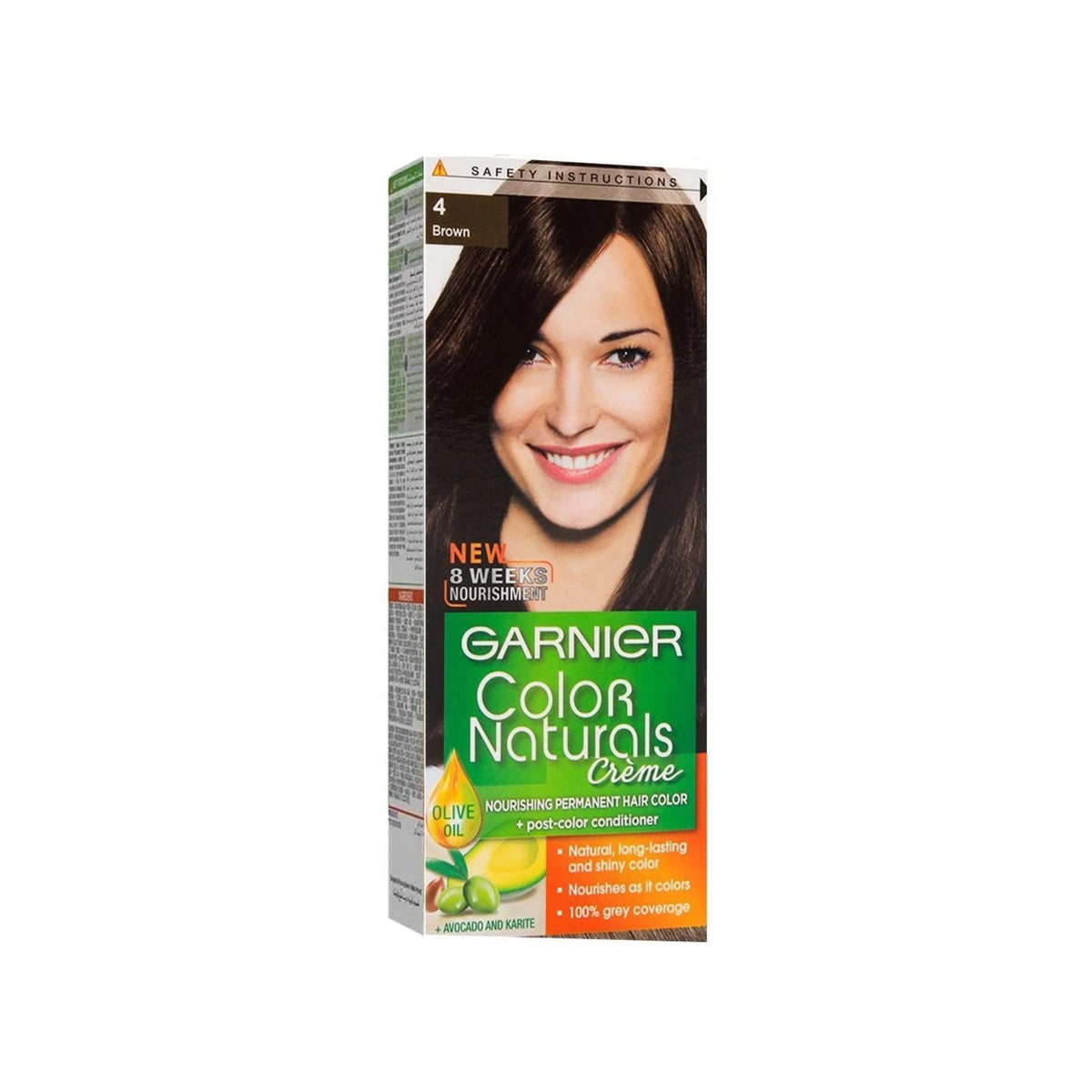 Refect Beauty Garnier Color Naturals permanent hair dye box in brown shade 4 with nourishing olive and avocado oils