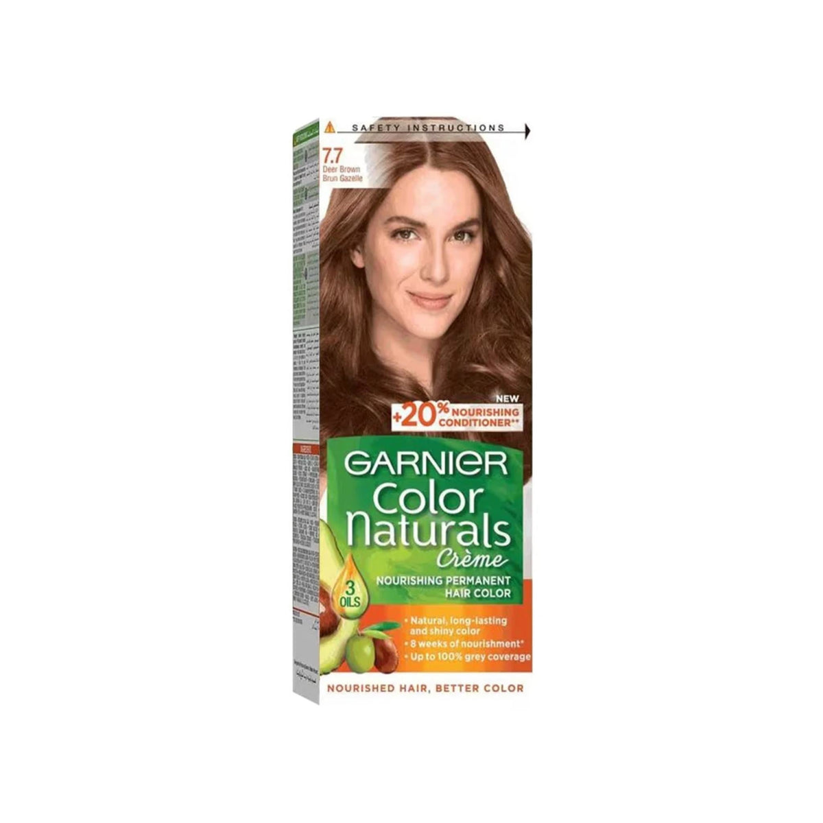Refect Beauty Garnier Color Naturals 7.7 Deer Brown permanent hair dye box with nourishing oils for grey coverage