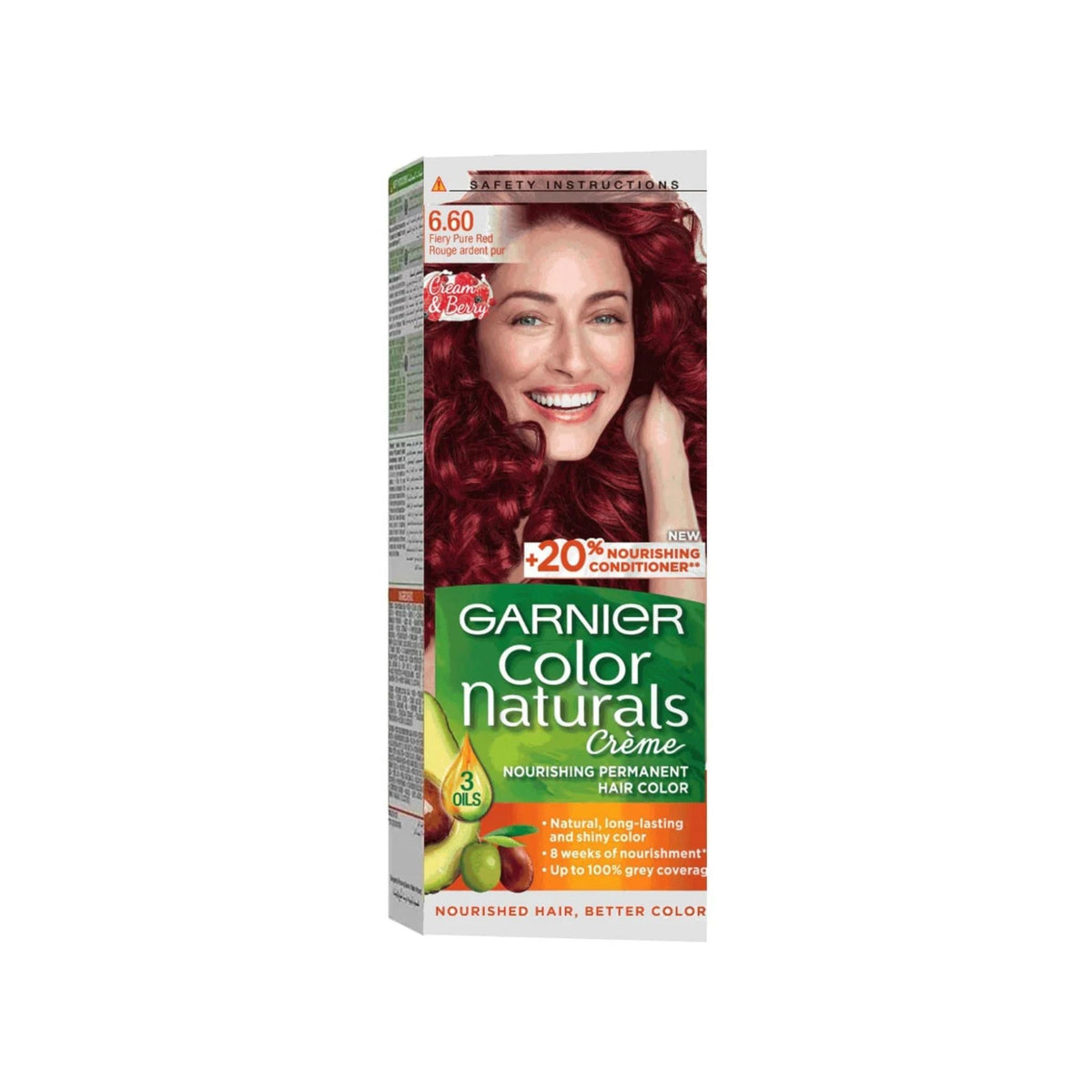 Refect Beauty Garnier Color Naturals permanent hair dye box in Fiery Pure Red 6.60 with nourishing oil ingredients