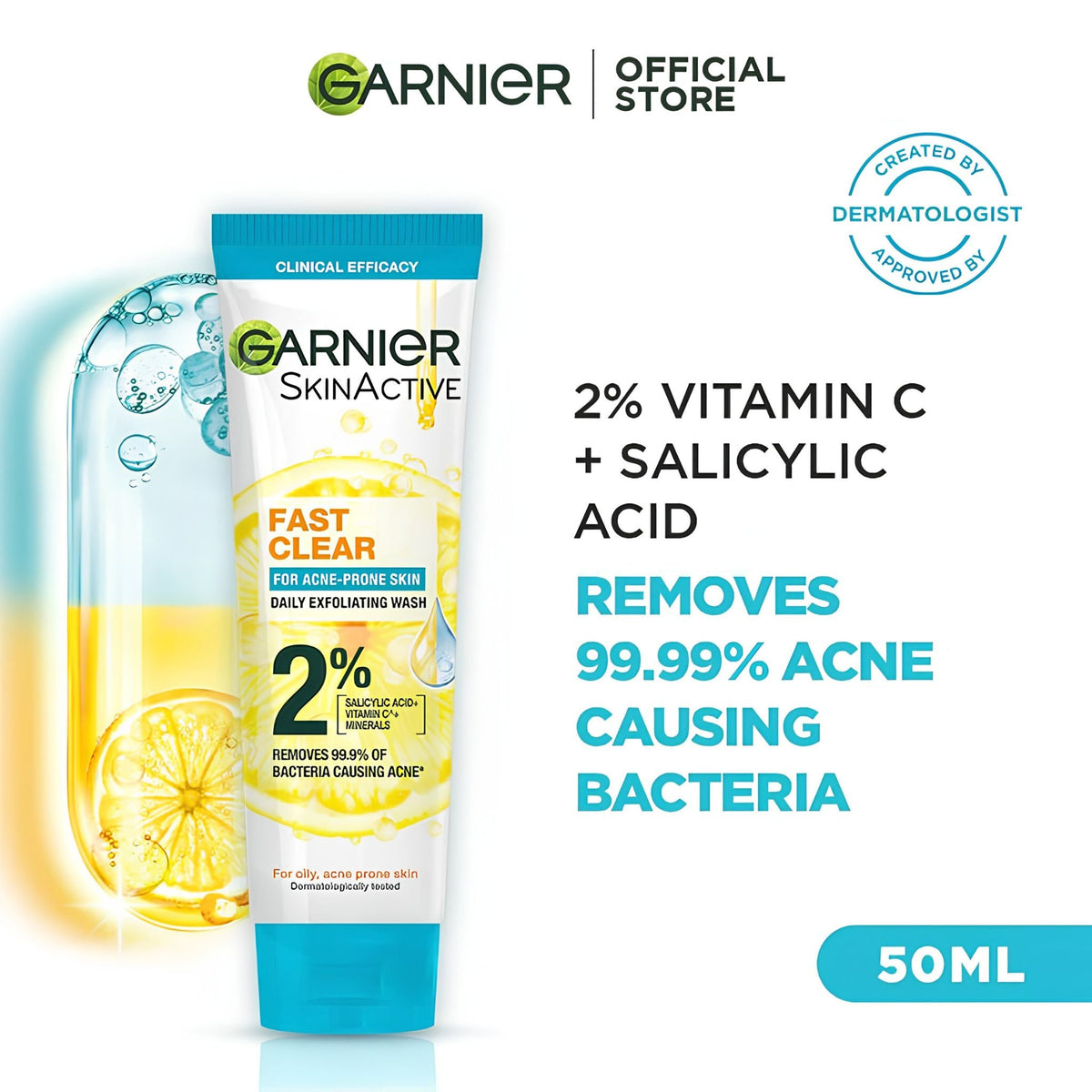 Refect Beauty Garnier SkinActive Fast Clear 3-in-1 exfoliating wash for acne-prone skin with Vitamin C and Salicylic Acid