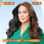 Refect Beauty Garnier Color Naturals before and after comparison showing a woman with dark brown hair color results