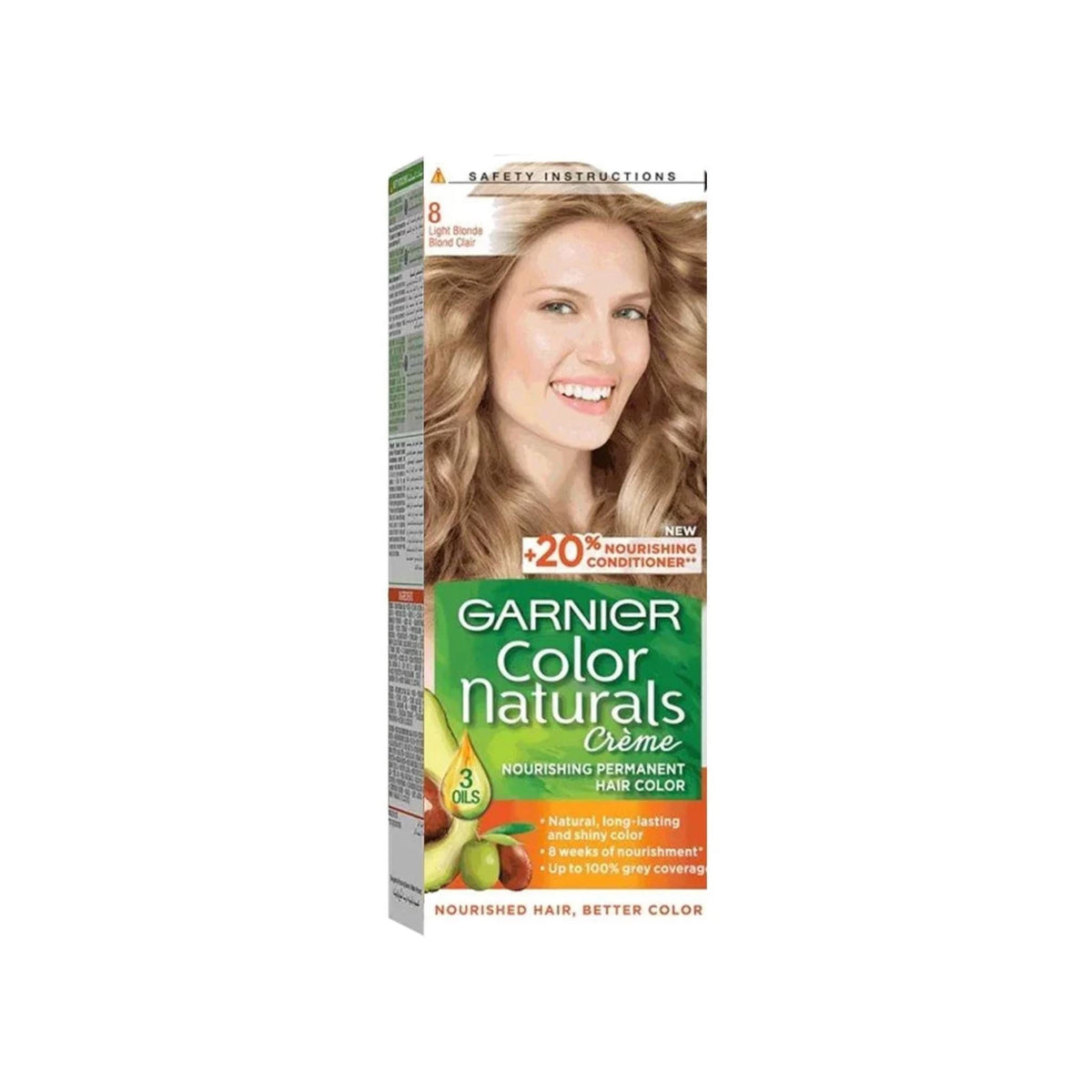 Refect Beauty Garnier Color Naturals light blonde hair dye box featuring a model with shiny, nourished blonde hair.