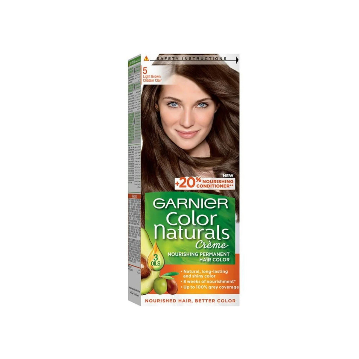 Refect Beauty Garnier Color Naturals light brown hair dye box featuring a model with shiny, healthy brown hair.