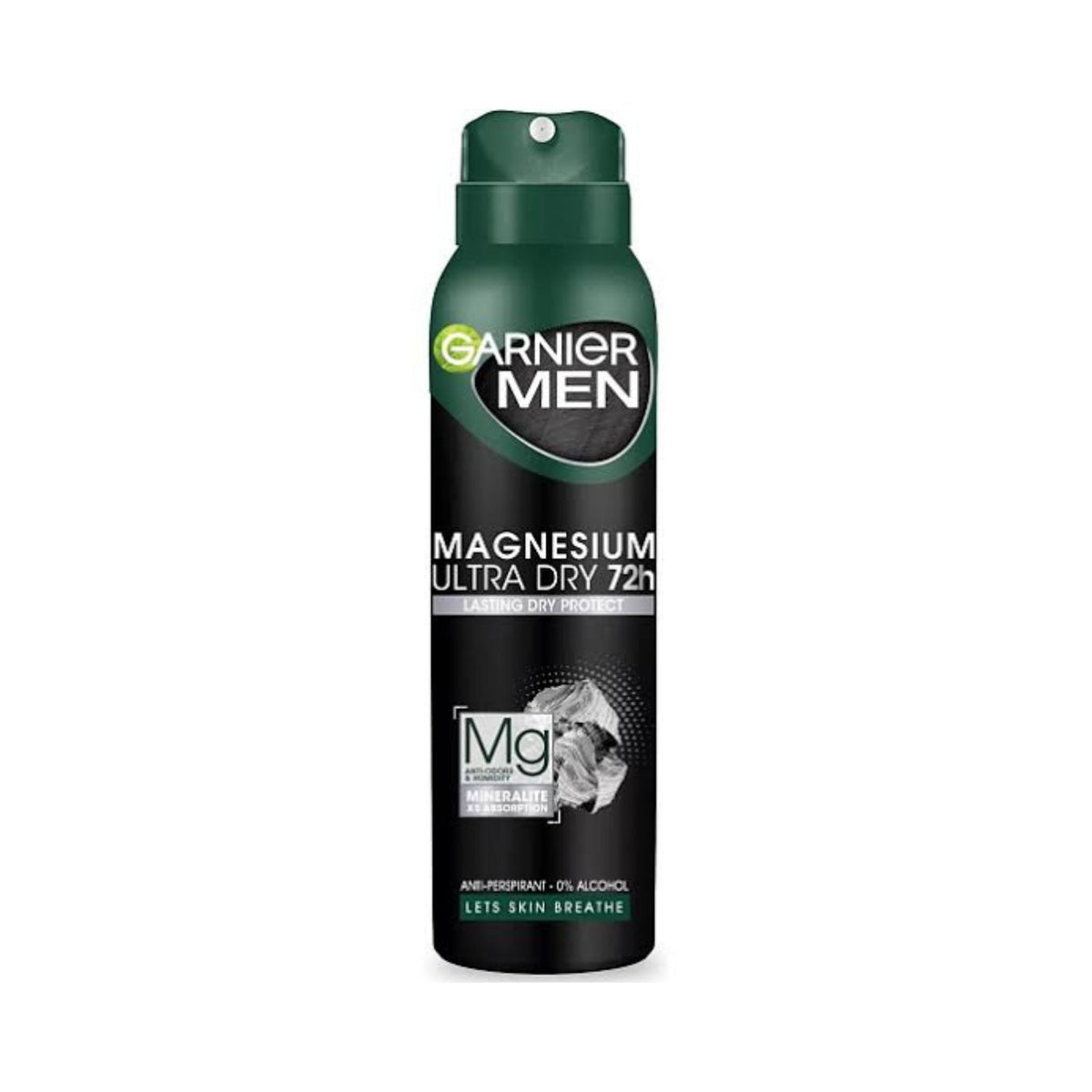Refect Beauty Garnier Men Mineral Magnesium Ultra Dry 72h antiperspirant spray can in dark green and black