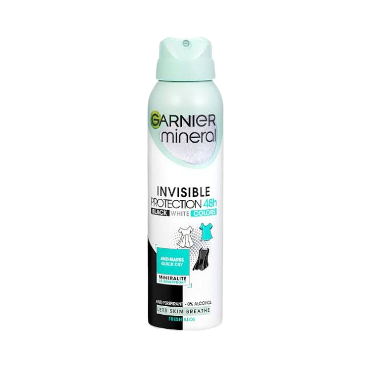 Refect Beauty Garnier Mineral Invisible Protection 48H antiperspirant spray for black, white, and colored clothing.