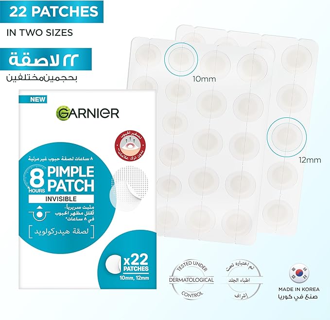 Refect Beauty Garnier Fast Clear hydrocolloid pimple patches in 10mm and 12mm sizes for acne treatment