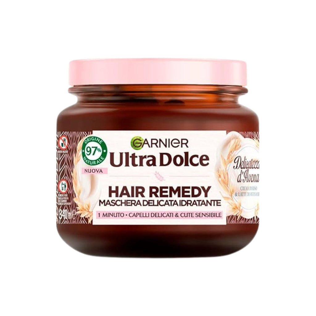 Refect Beauty Garnier Ultra Dolce Hair Remedy moisturizing hair mask in a brown jar with a pink lid