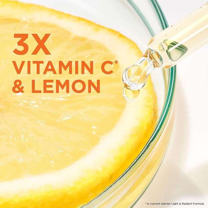 Refect Beauty Garnier SkinActive day cream featuring a dropper with serum over a fresh lemon slice for Vitamin C