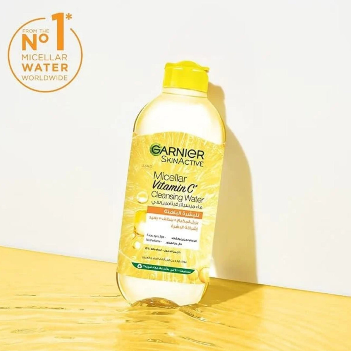 Refect Beauty Garnier Micellar Vitamin C Cleansing Water in a 400ml bottle for brightening and makeup removal.