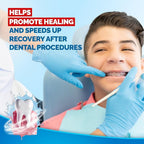 Refect Beauty Gengigel mouthwash promotes healing for a young patient with braces after a dental procedure.