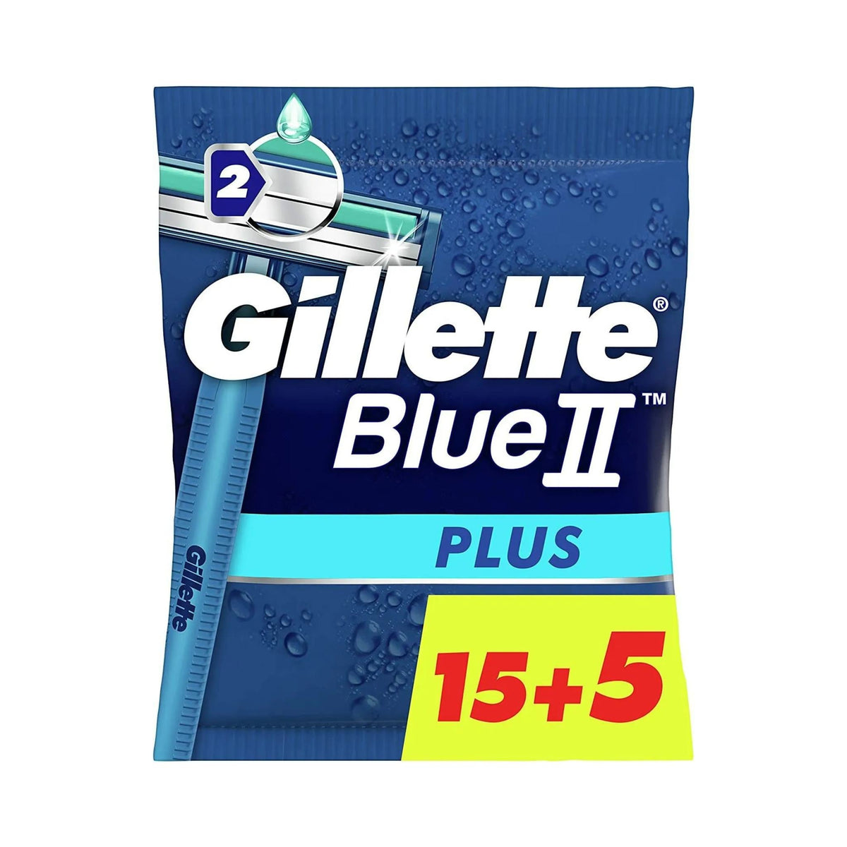 Refect Beauty Gillette Blue 2 Plus disposable razor value pack with 20 twin-blade razors in blue packaging