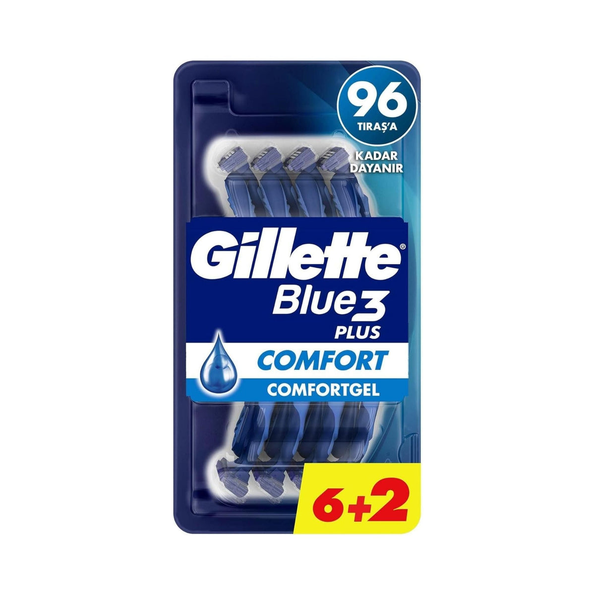 Refect Beauty Gillette Blue 3 disposable razors in a value pack of 8 with triple blades and comfort gel strip