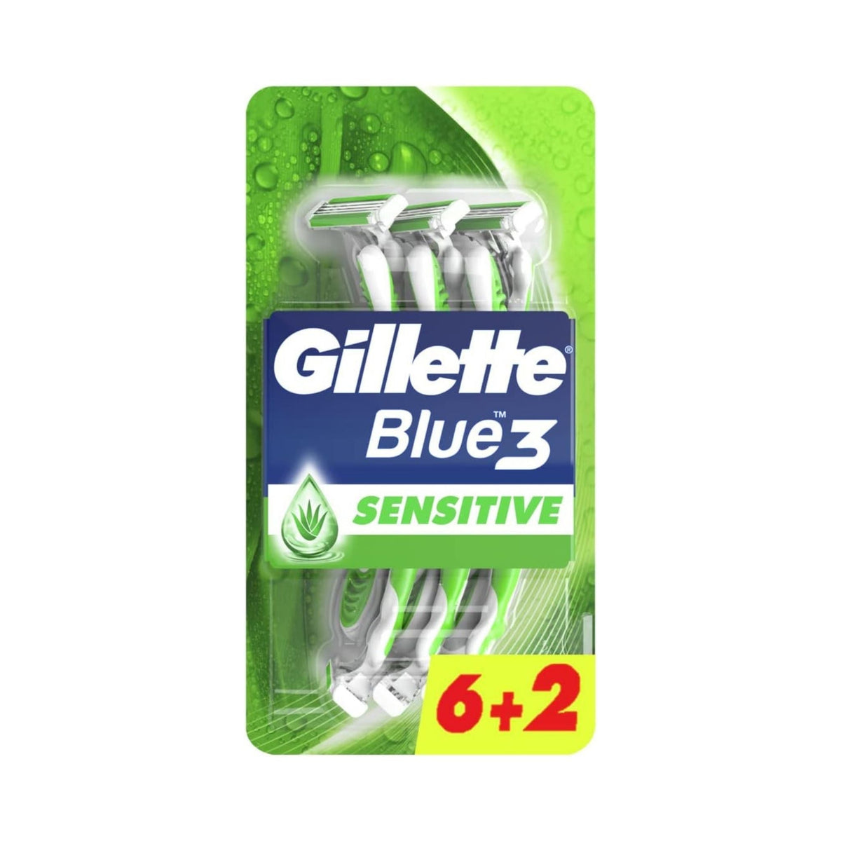 Refect Beauty Gillette Blue 3 Sensitive disposable razor value pack with 8 razors featuring 3 blades for smooth shaving