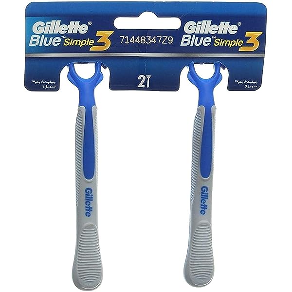 Refect Beauty Gillette Blue Simple 3 disposable razors in a two-pack with blue and grey ergonomic handles