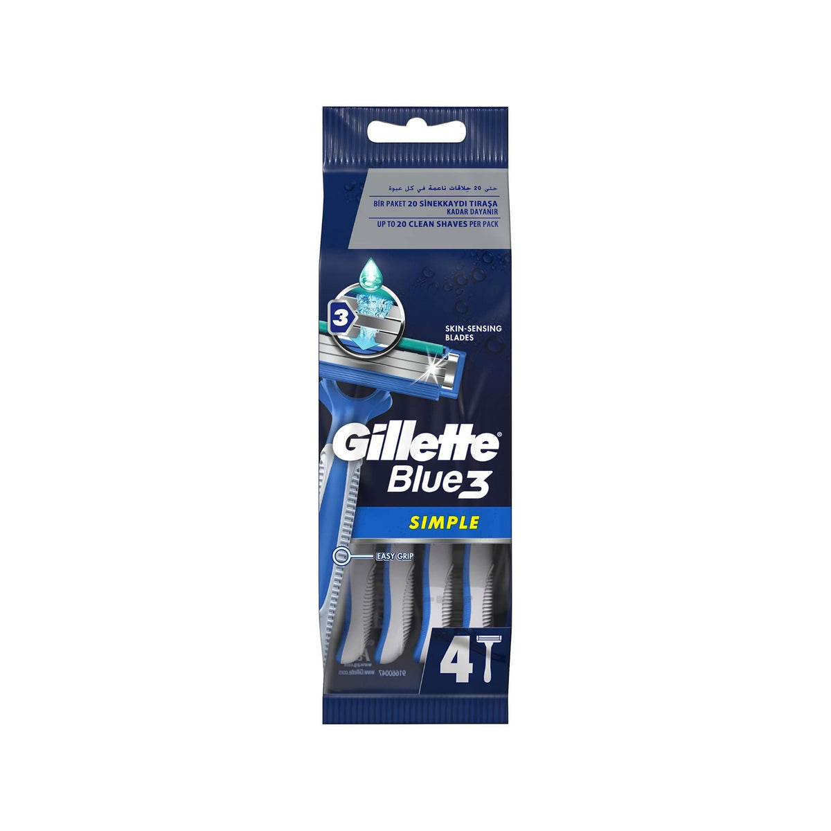 Refect Beauty Gillette Blue3 Simple disposable razors in blue packaging with triple blades and ergonomic grip