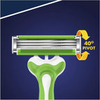 Refect Beauty Gillette Blue3 Sensitive disposable razor head showing triple blades and 40-degree pivoting mechanism