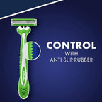 Refect Beauty Gillette Blue3 Sensitive disposable razor with green anti-slip rubber handle and triple blades