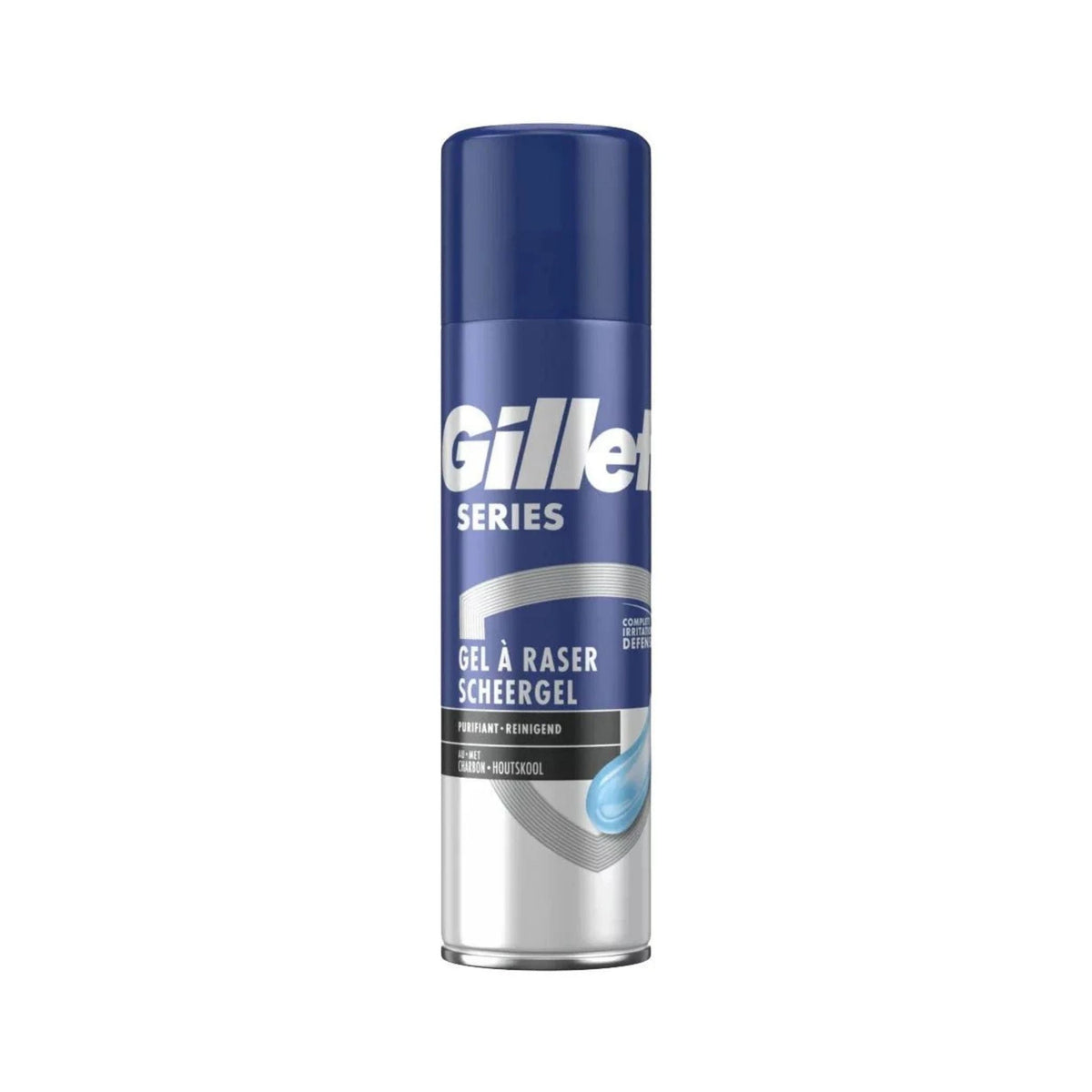 Refect Beauty Gillette Series charcoal cleansing shave gel in a blue aerosol canister for a smooth, comfortable shave.