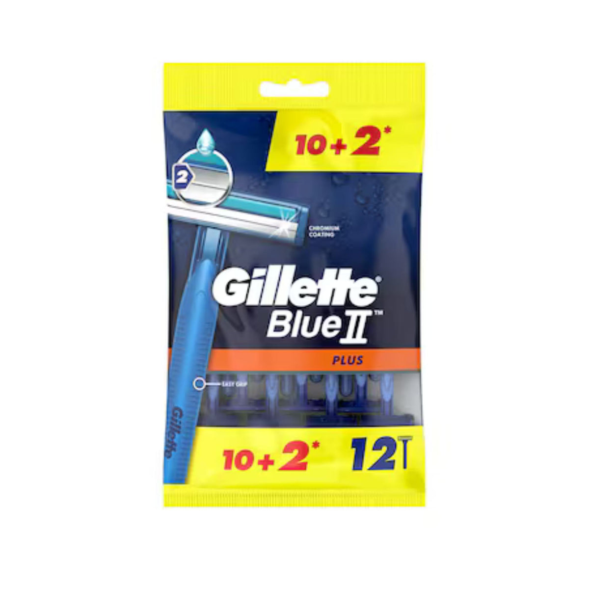 Refect Beauty Gillette Blue II Plus disposable razors pack of 12 with twin chromium blades and aloe lubrastrip