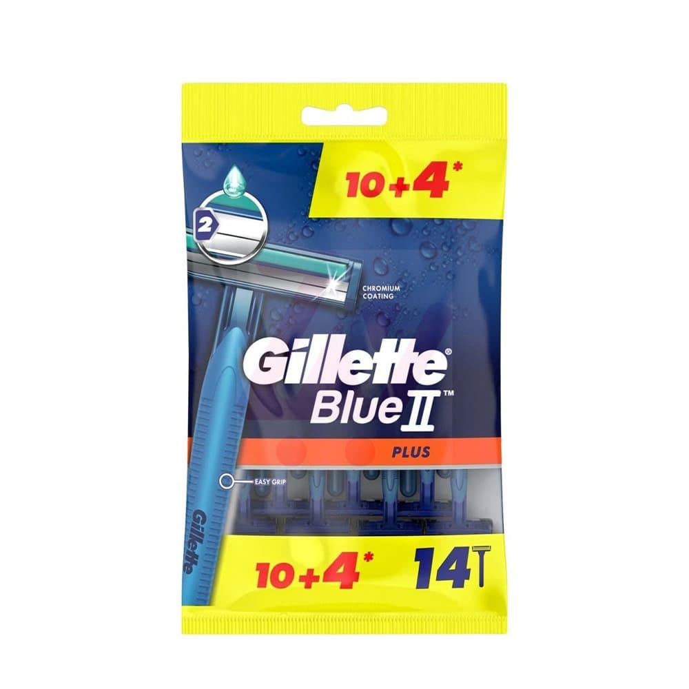 Refect Beauty Gillette Blue 2 Plus disposable razors in a 14-pack with dual chrome-coated blades and aloe strip.