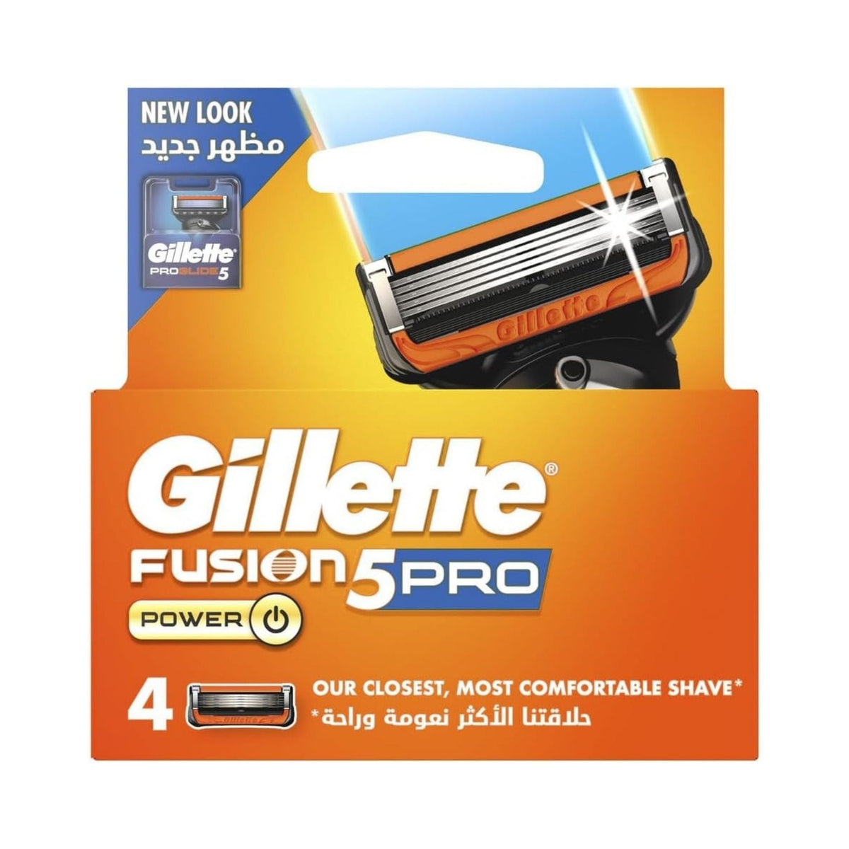 Refect Beauty Gillette Fusion ProGlide 5-blade razor refill pack with 4 cartridges in orange and blue packaging