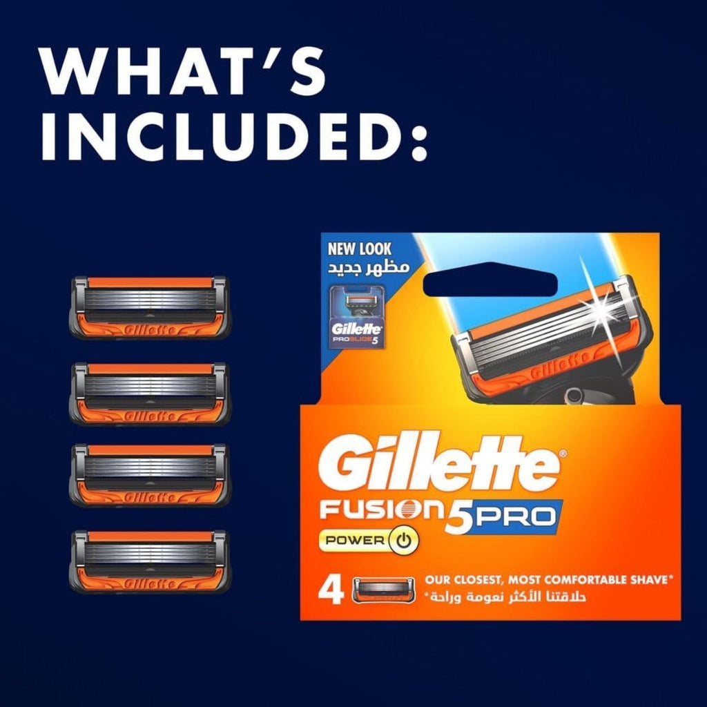 Refect Beauty Gillette Fusion ProGlide 5-blade razor refill pack with four cartridges and orange accents