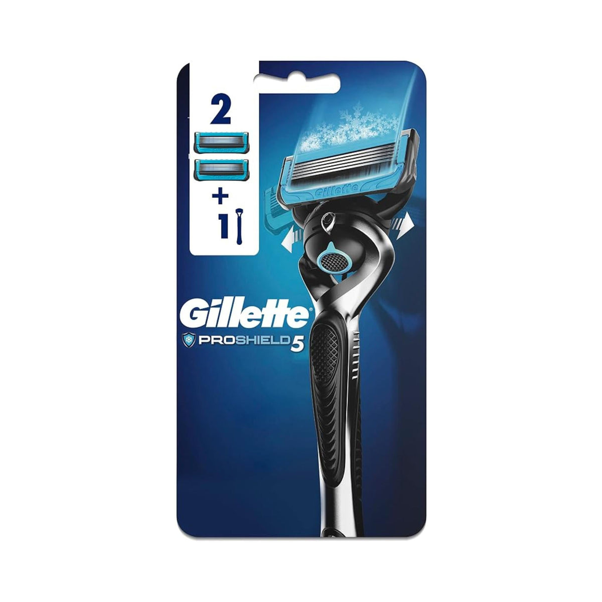 Refect Beauty Gillette Fusion ProShield 5 razor with two blade refills in blue and black retail packaging