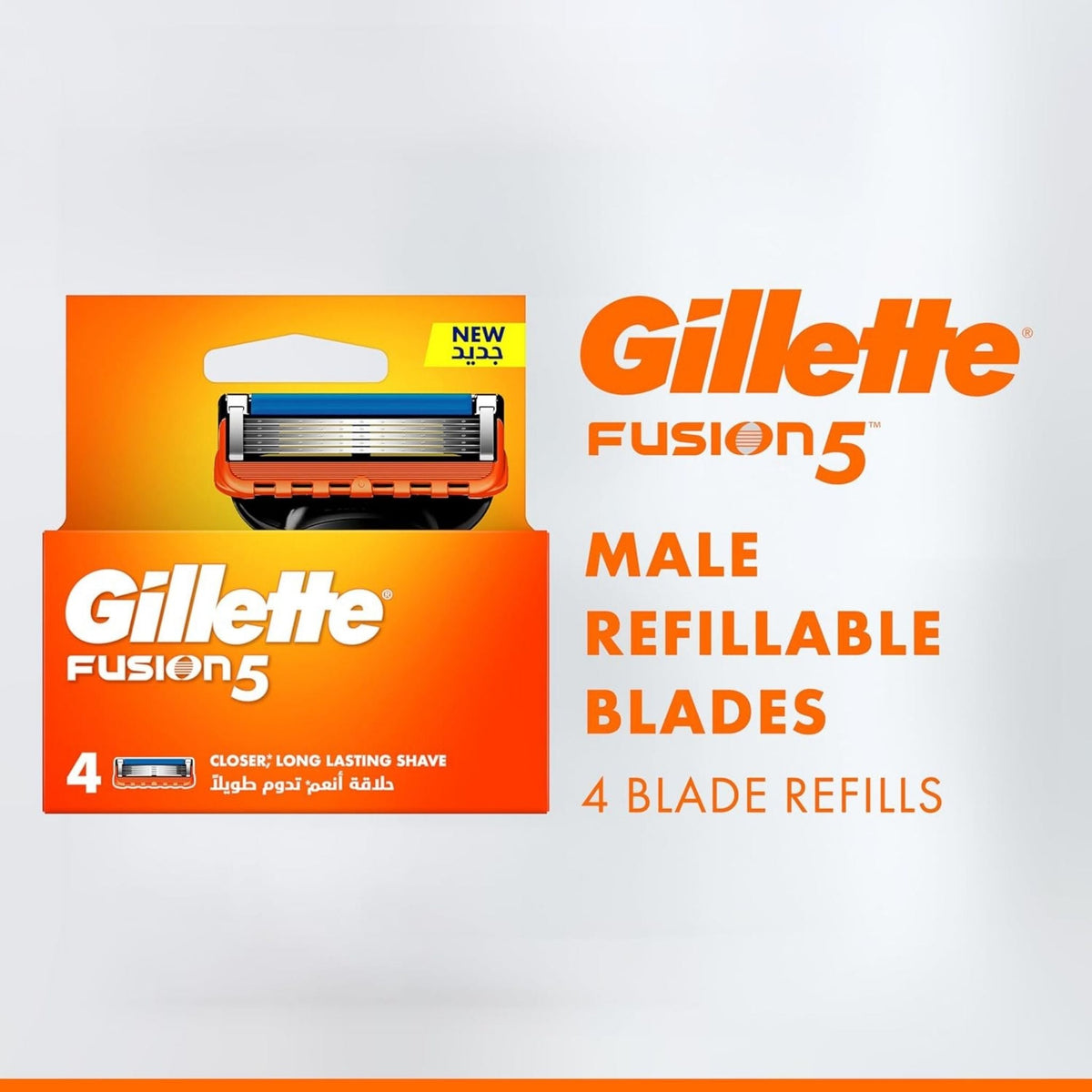 Refect Beauty Gillette Fusion5 razor blade refills in orange packaging with 4 count pack for a close smooth shave