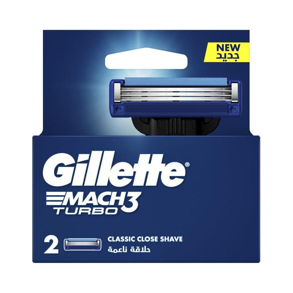 Refect Beauty Gillette Mach3 Turbo 3D razor blade refills in blue packaging with two precision cartridges
